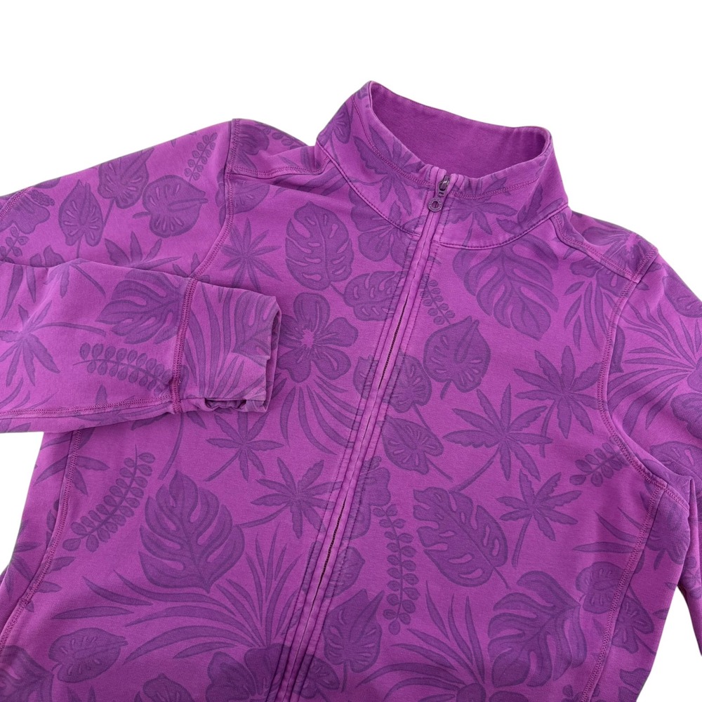 Tommy Bahama Womens XL Purple Tropical Floral Full Zip Jacket Thumbhole Cuffs